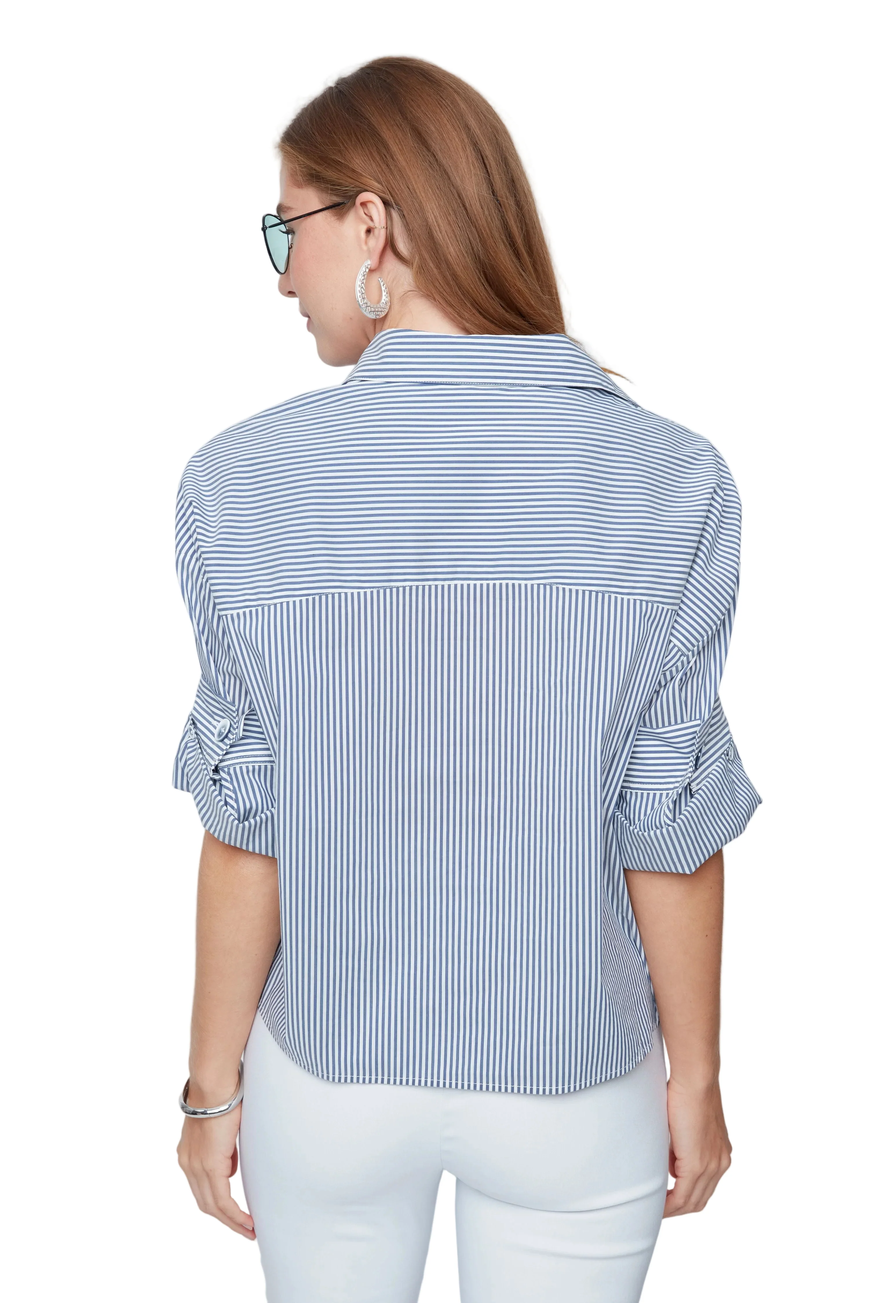 Renuar Woven Stripe Blouse (R5213471)(Indigo) - Image 2