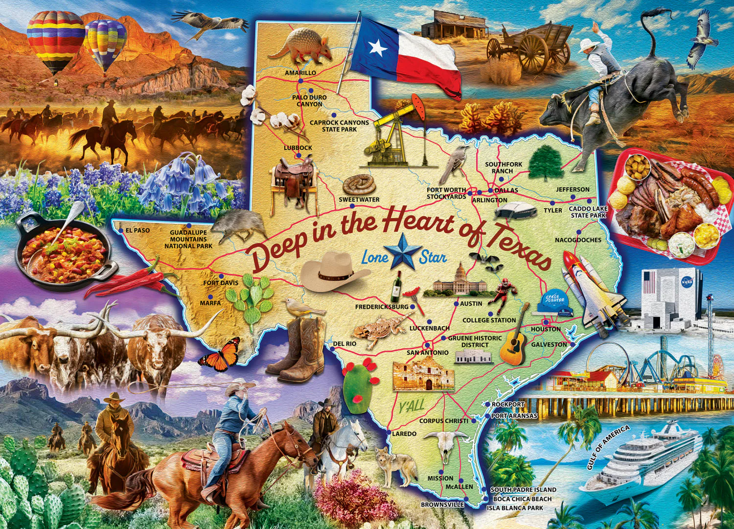 Texas Map Deep In The Heart 1000 Piece Jigsaw Puzzle (72620) - Image 3