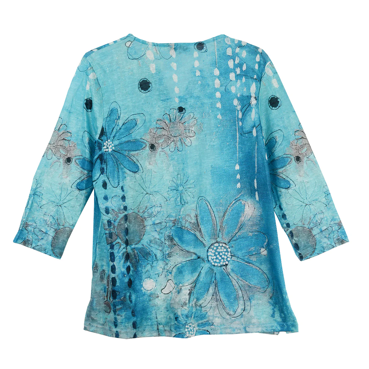 Shana Allover Floral Knit Button Tunic Top (26107)(Aqua) - Image 2