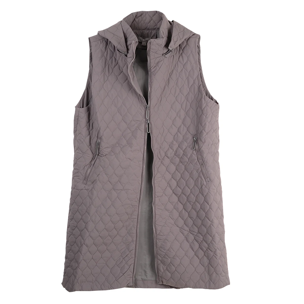Shana Solid Grey Long Hoodie Quilted Vest (25750) - Image 2