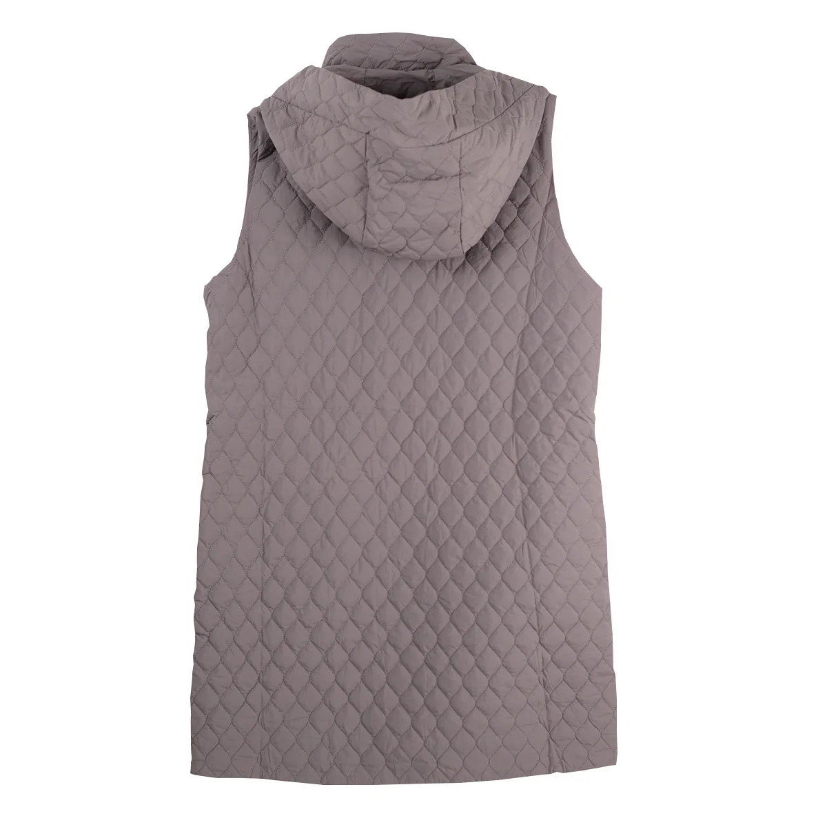 Shana Solid Grey Long Hoodie Quilted Vest (25750) - Image 3