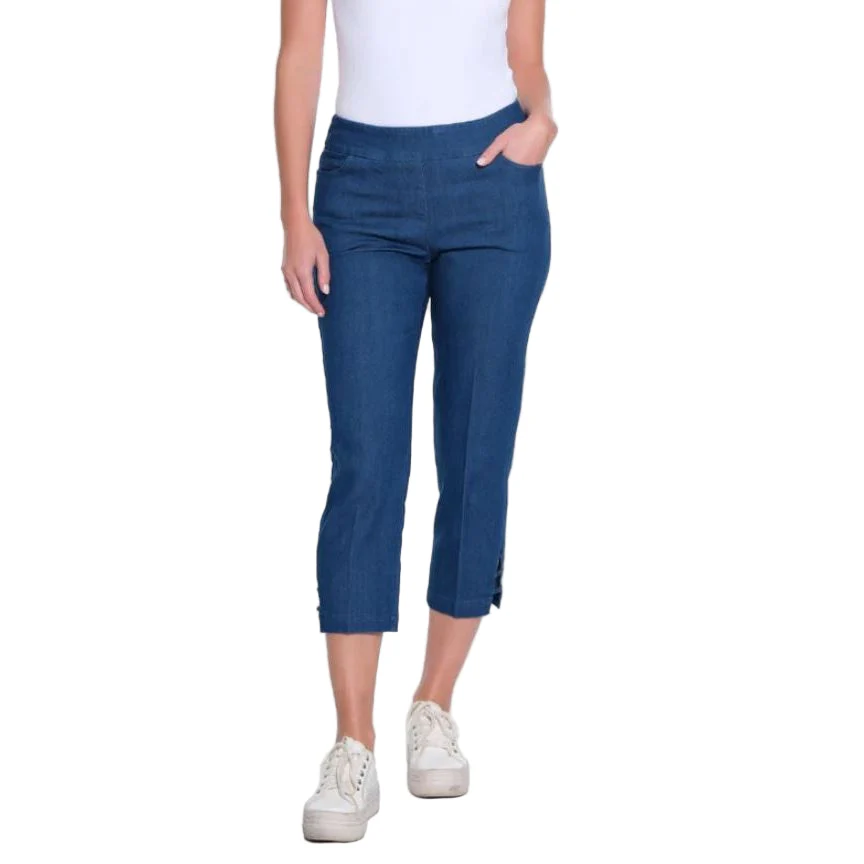 Slimsation Pull On 3 Strap Hem Real Pockets Crop Jeans (M24710PM) (LTINDY)