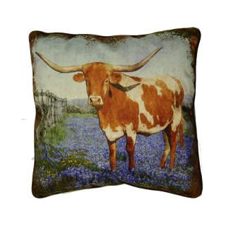 Texas Longhorn Bluebonnet Pillow 18" (SLLSBB) - Image 3