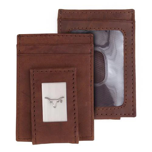 Texas Longhorn Brown Leather Front Pocket Wallet (2673) - Image 2