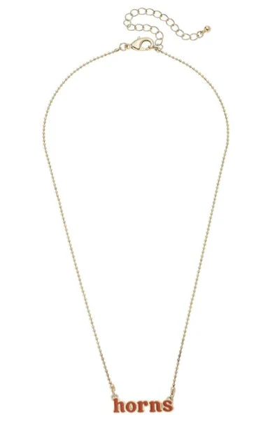 Texas Longhorn Canvas Enamel Horns Spelled Necklace (BO/GLD)(26250N-TEX)