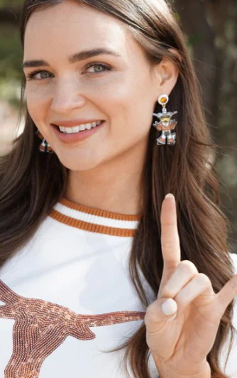 Texas Longhorn Canvas Howdy Hook'em Resin Mascot Earrings (B0/WHT) (26264E-TEX) - Image 2