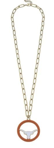 Canvas Texas Longhorn Logo Enamel Medallion Necklace - Image 2