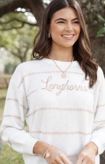 Texas Longhorn Canvas Pave Longhorn Disc Ball Bead Stretch Bracelet (GLD) - Image 2