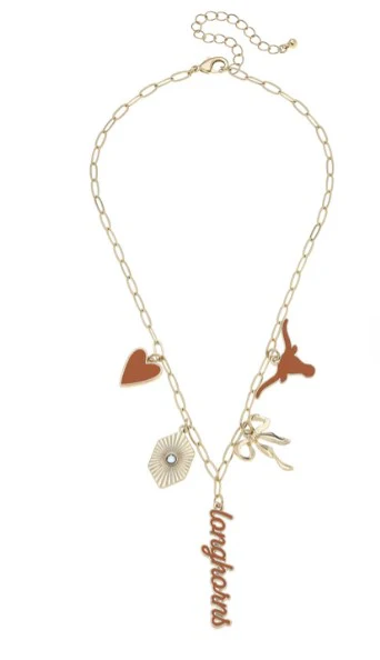 Texas Longhorn Canvas Paperclip Charm Collector Necklace (GLD) (26266N-TEX)