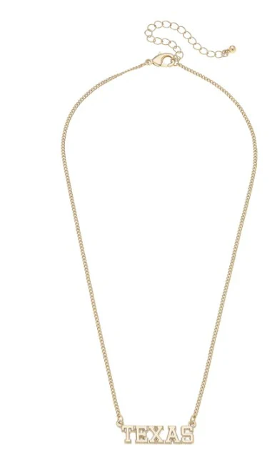 Texas Longhorn Canvas Texas Spelled Varsity Outline Necklace (GLD) (26247N-TEX) - Image 2