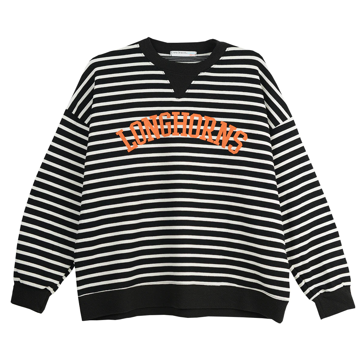 Texas Longhorn Capri Designs Yard Line Striped Waffle Knit Crewneck Pullover (K400TEX25)