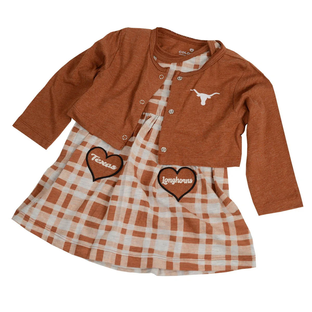 Texas Longhorn Colosseum Infant Marceline Plaid Dress & Cardigan Set