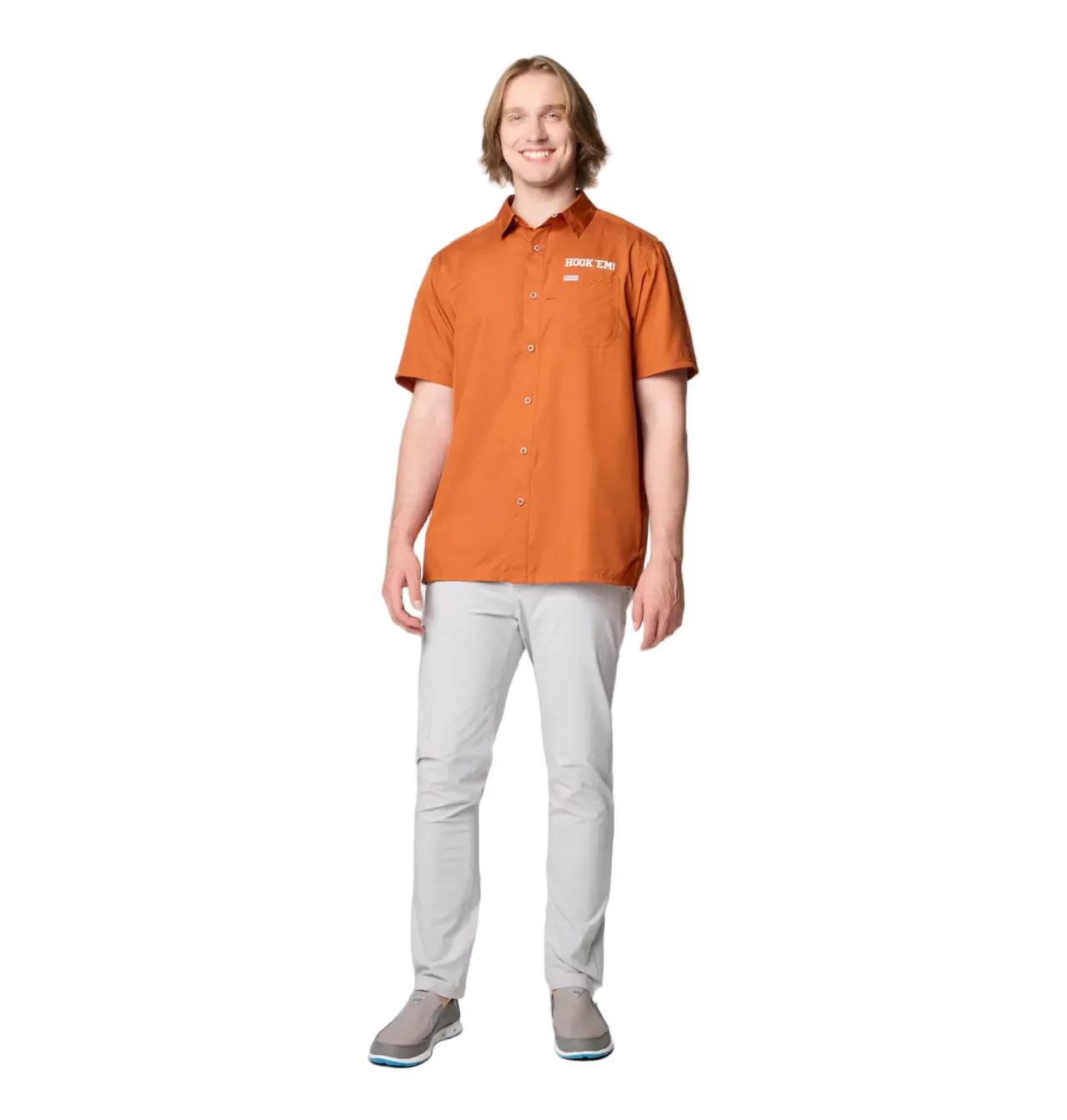 Texas Longhorn Columbia Men's Slack Tide Large Logo Back Camp Shirt (CEDAR) - Image 3