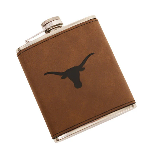 Texas Longhorn Faux Leather 7oz Flask (LTFLSK-BRN) - Image 2