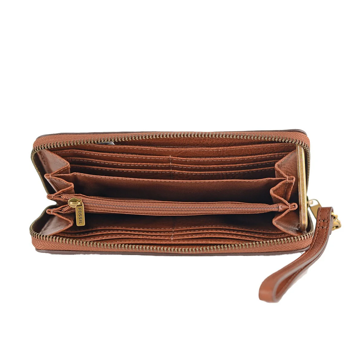 Texas Longhorn Fossil Zip Around Logan Leather Logo Embossed Wallet/Wristlet (PR7831200) COGNAC - Image 3