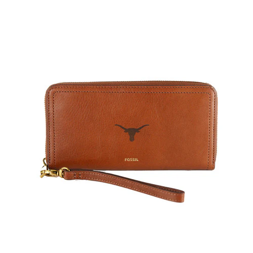 Texas Longhorn Fossil Zip Around Logan Leather Logo Embossed Wallet/Wristlet (PR7831200) COGNAC - Image 4