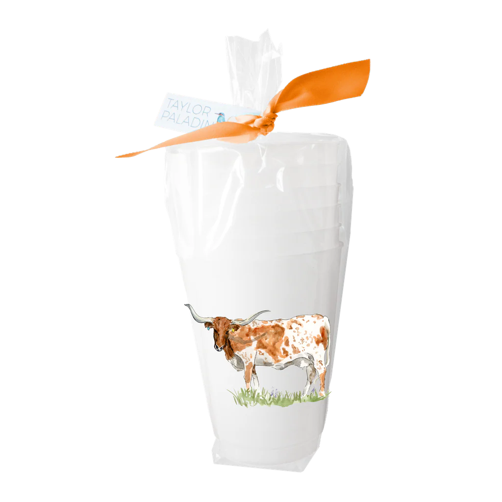Taylor Paladino Texas Longhorn Frosted Plastic drink Cups | Set of 6
