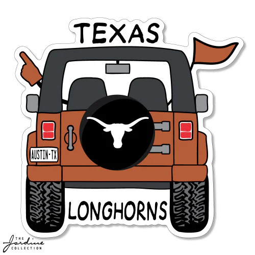 Texas Longhorn Jeep with Flag & Foam Finger 5" Textured Sticker (TSS-18) - Image 2
