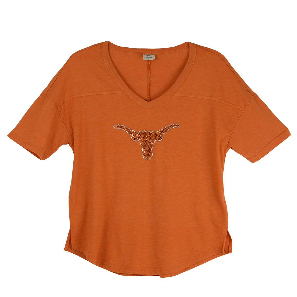Texas Longhorn Logo Burnt Orange + Silver Rhinestone Tee (2109-02-Rs) - Image 2