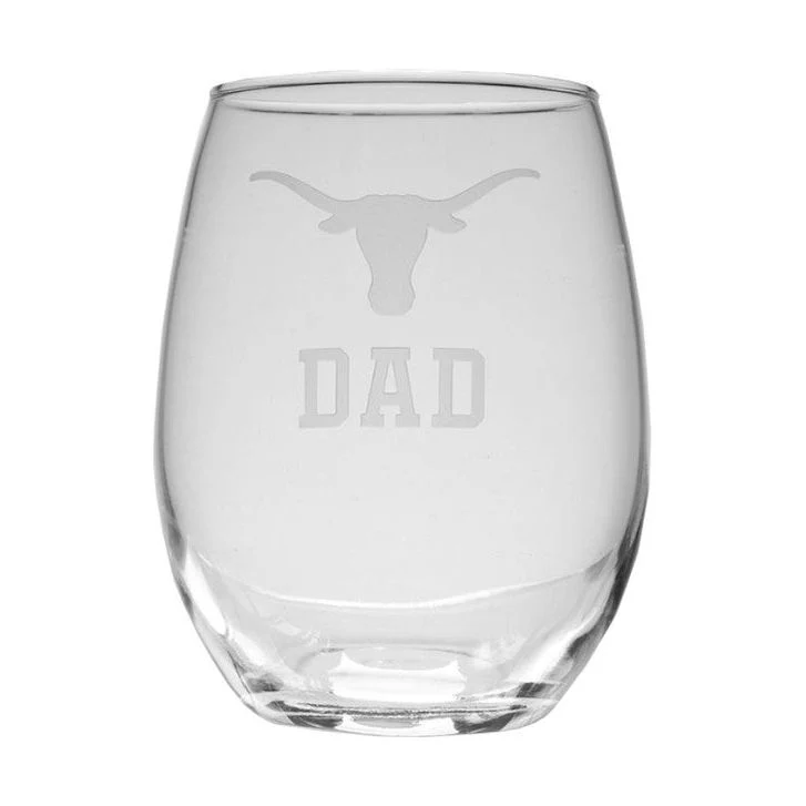 Texas Longhorn Logo Etched Dad Crystal Stemless Wine Glass (ND11C2-DAD) - Image 2