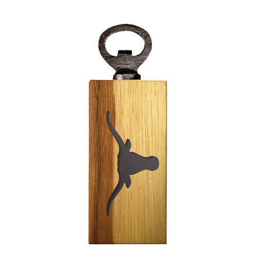 Texas Longhorn Mini Wood Branded Logo Bottle Opener (UTX-MBO) - Image 2