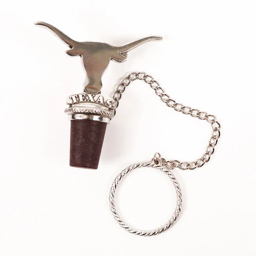 Texas Longhorn Pewter Bottle Stopper with Chain (BS10122) - Image 2