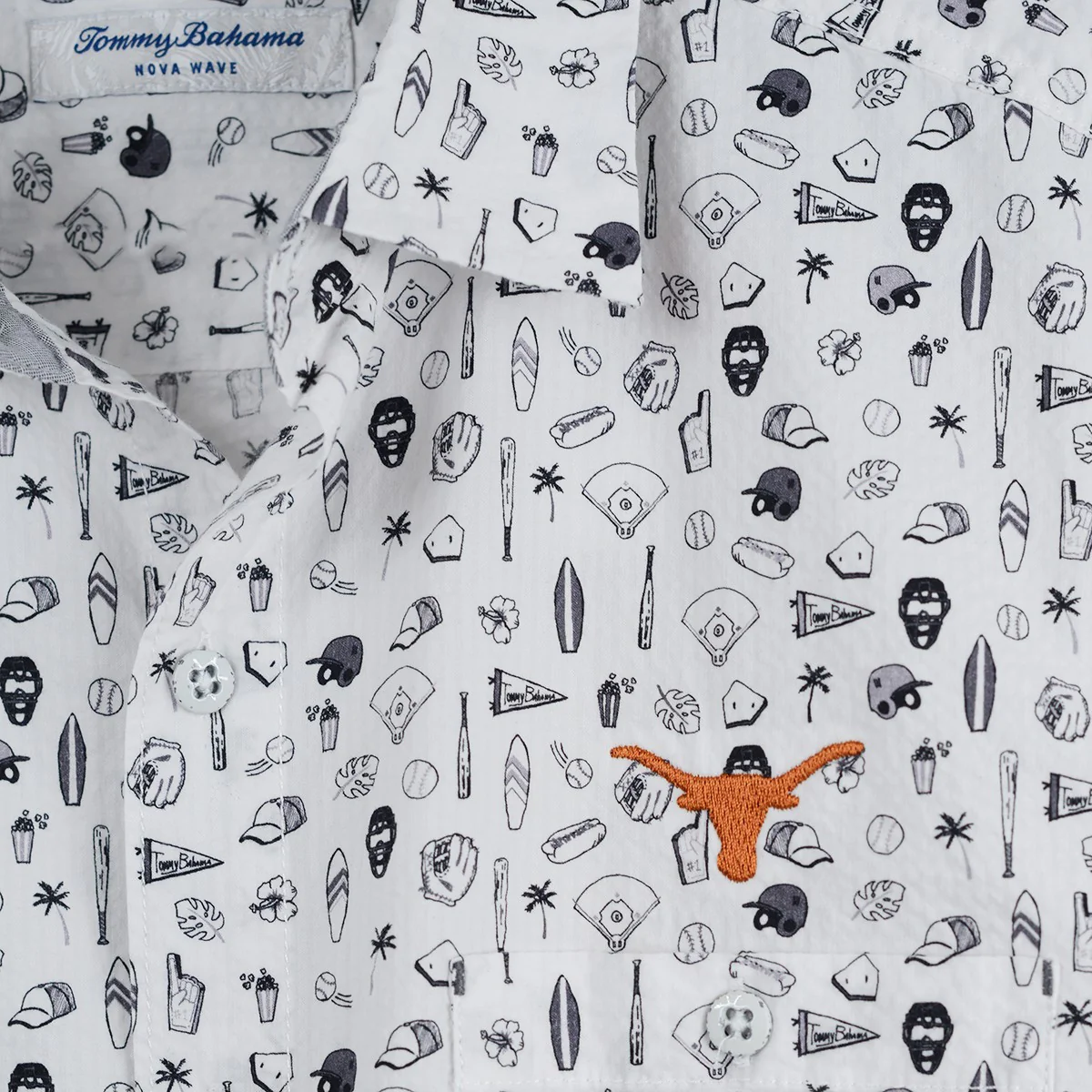Texas Longhorn Tommy Bahama Nova Wave Riptide Mini Print Camp Shirt (WHT) - Image 2