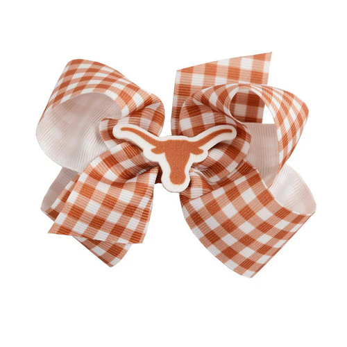 Texas Longhorn Wee Ones Gingham Print Clip Bow - Image 2