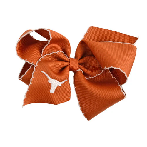 Texas Longhorn Wee Ones Grosgrain Large  Embroidered Hair Bow (DC8500) - Image 2