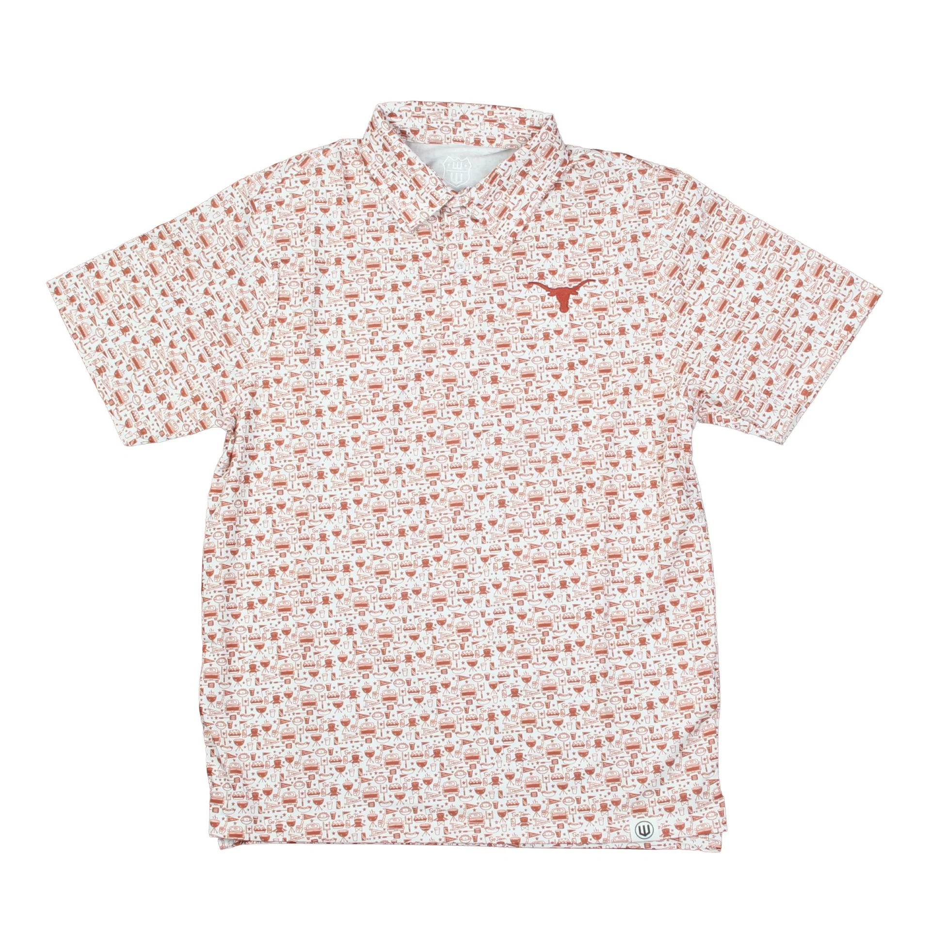 Texas Longhorn Wes & Willy Youth All Over Tailgate Print Embroidered Logo Polo
