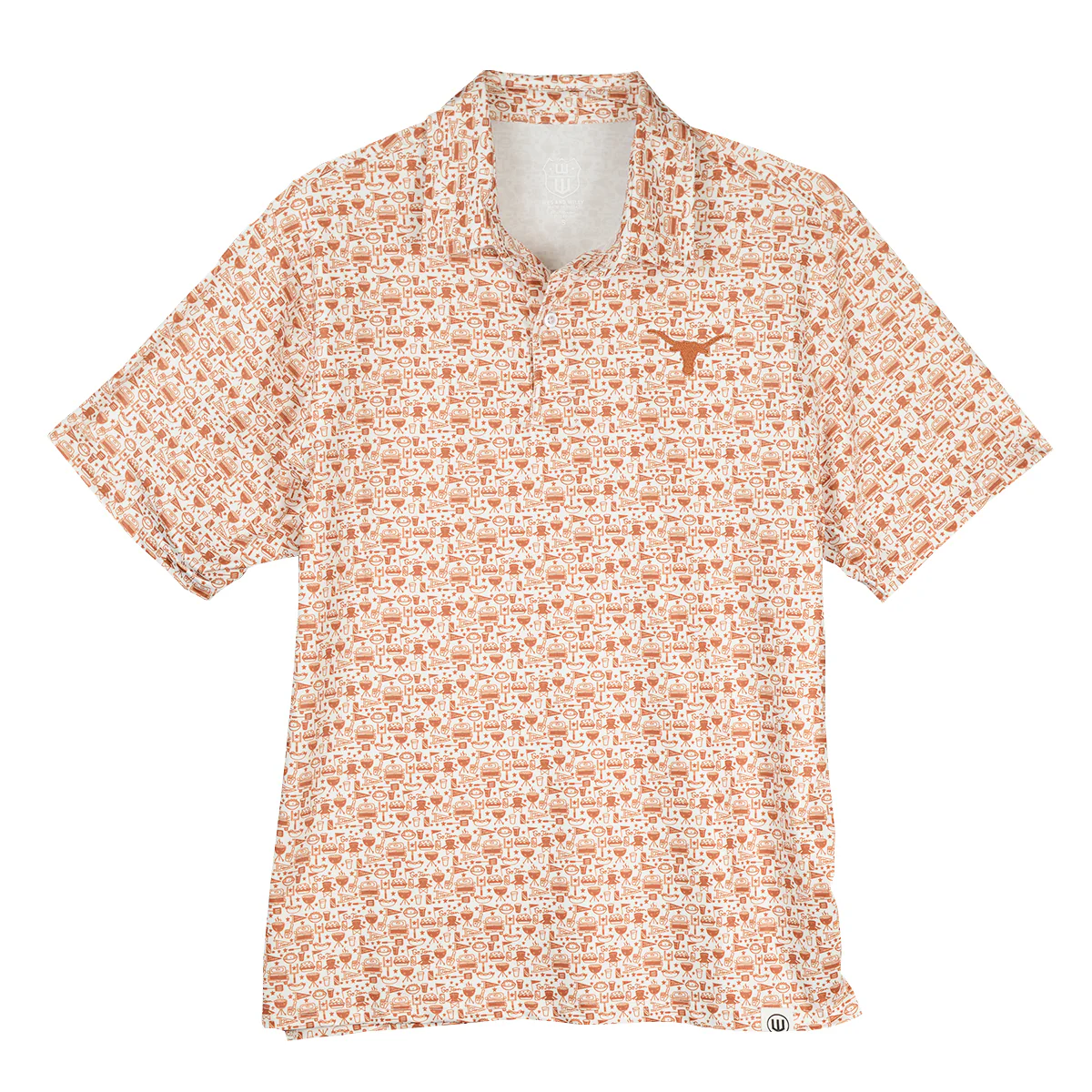 Texas Longhorn Wes & Willy Men's All Over Tailgate Print Embroidered Logo Polo (2348TEX)