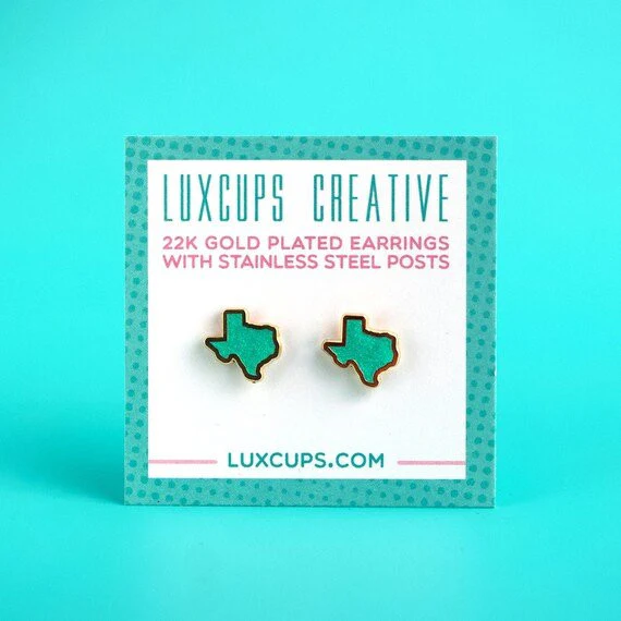 Texas Teal Glitter Enamel Earrings (LUX E06) - Image 2