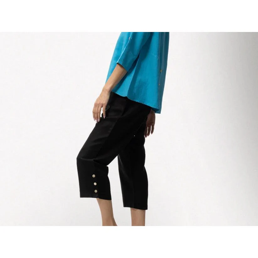 Toofan Linen Side Button Detail Solid Capri (3 Colors) - Image 2