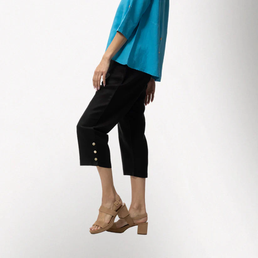 Toofan Linen Side Button Detail Solid Capri (3 Colors) - Image 3