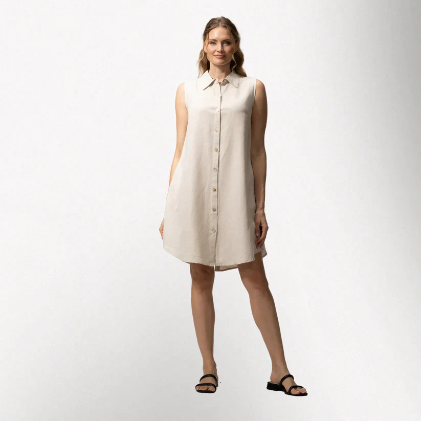 Toofan Linen Sleeveless Back Button Dress (4 Colors) - Image 3