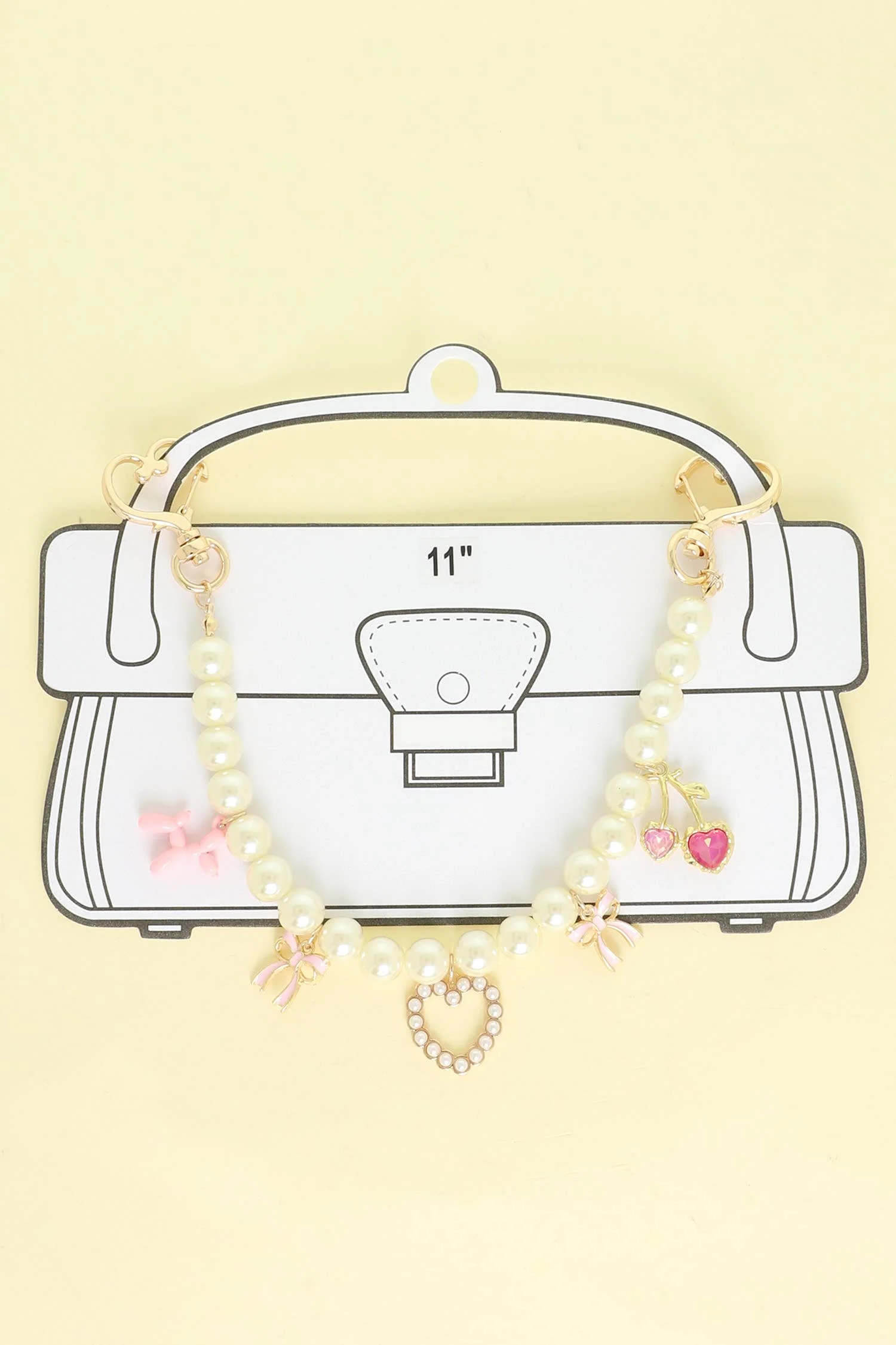 Whimsical Pink Enamel Pearl Bag Charm Chain with Heart Clasp