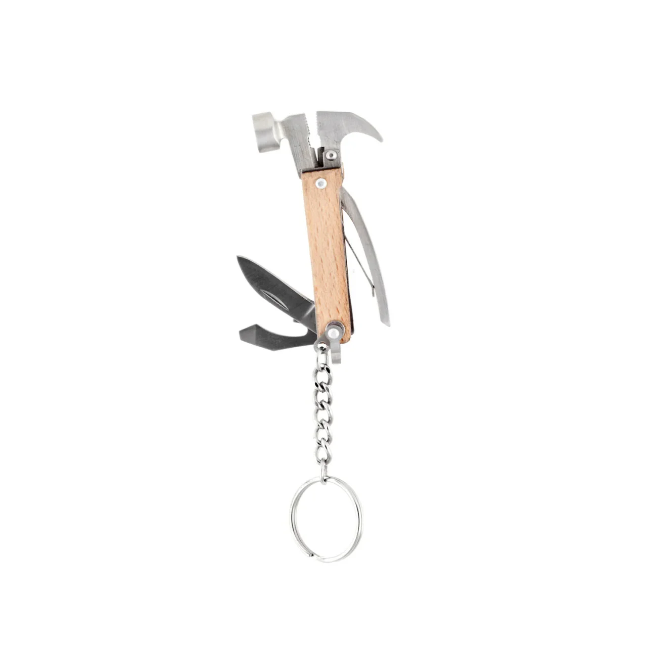 Kikkerland Wood Mini Hammer Multi-Tool Keyring - Image 2