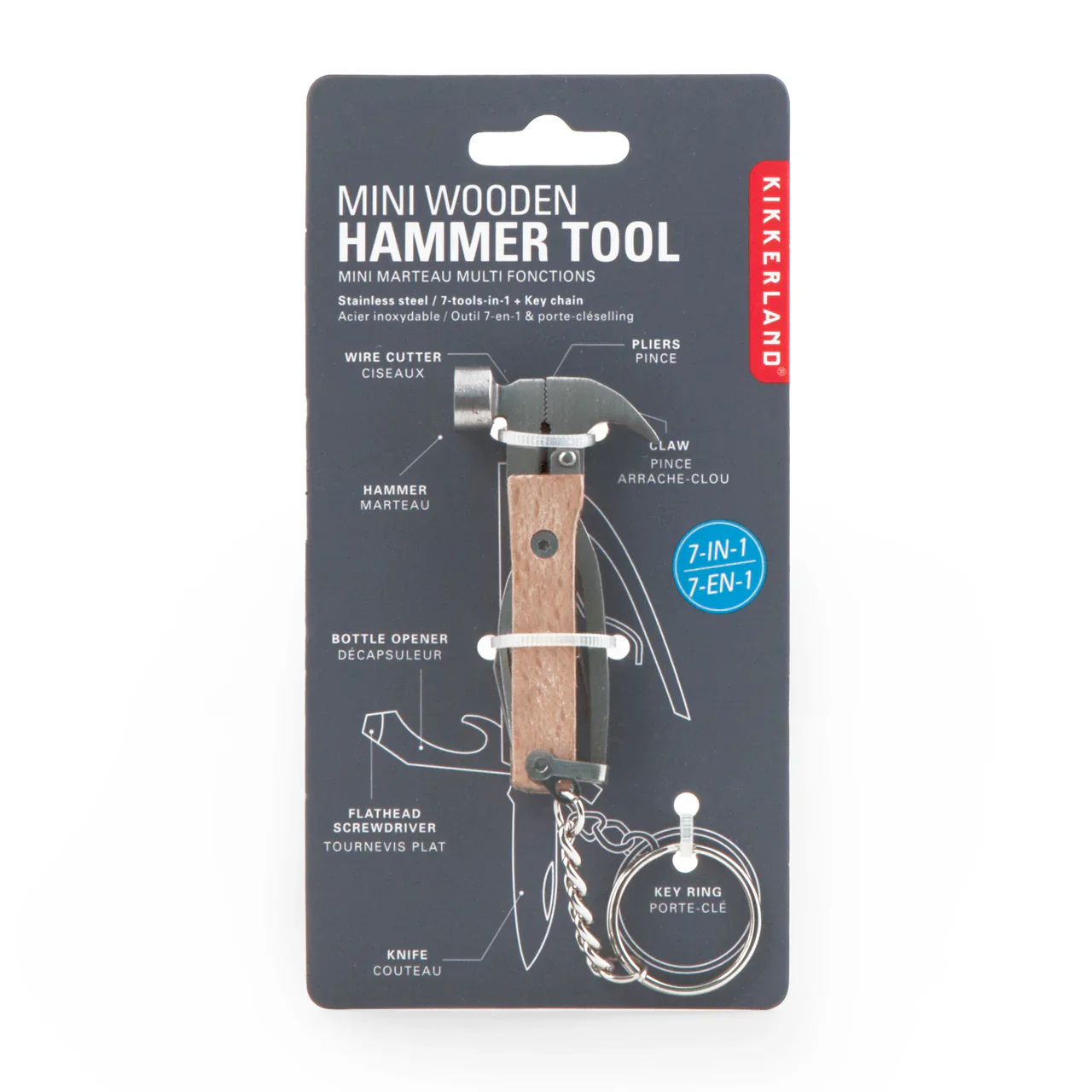 Kikkerland Wood Mini Hammer Multi-Tool Keyring - Image 3